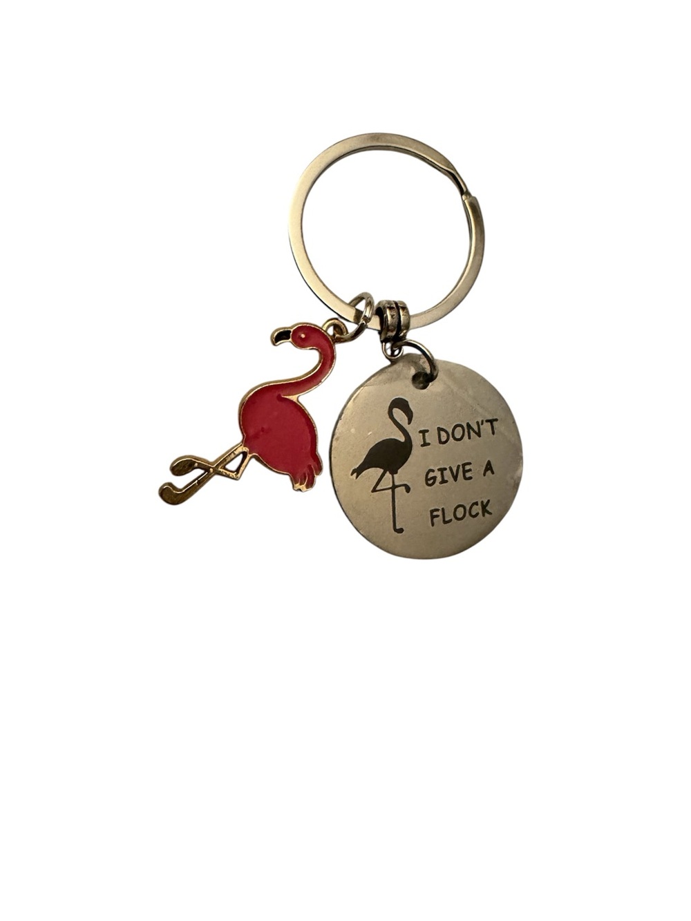 Flamingo Keychain with 'I Don't Give A Flock' Tag - Pink & Gold